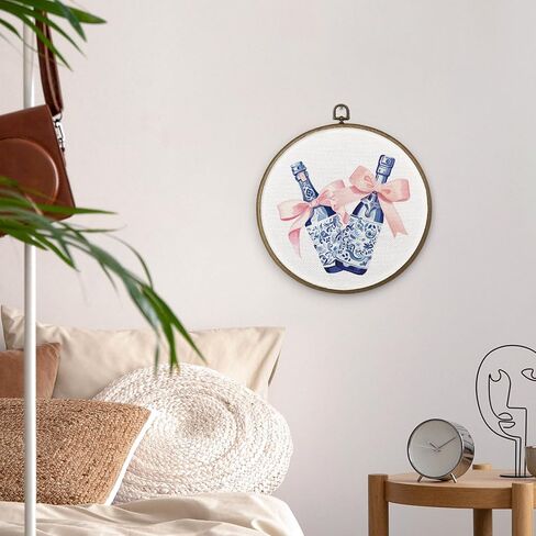 MAQIKA Chinoiserie Blue Bow Framed Wall Art Decor, Coquette Room Decor, Trendy Blue and White Round Wall Hanging Decor, Preppy Bow Canvas Prints Wall Art for Girls Room Bathroom Kitchen,10x10 Inch in Saudi Arabia