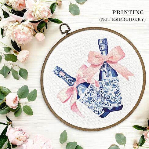 MAQIKA Chinoiserie Blue Bow Framed Wall Art Decor, Coquette Room Decor, Trendy Blue and White Round Wall Hanging Decor, Preppy Bow Canvas Prints Wall Art for Girls Room Bathroom Kitchen,10x10 Inch in Saudi Arabia