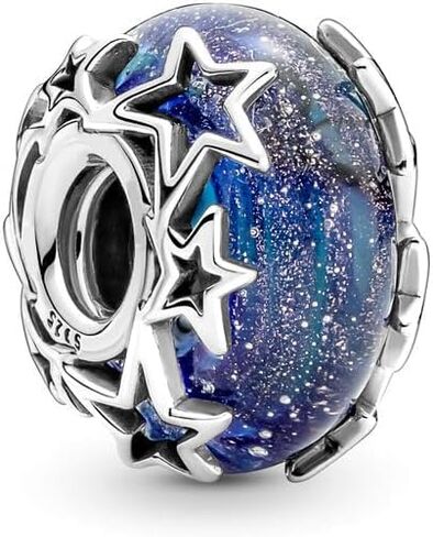 925 Sterling Silver, Sparkling Pavé, Blue Snowflake,Galaxy Blue Murano Charm Fit for Pandora Bracelets, Holiday Jewelry Gift for Women in Kuwait