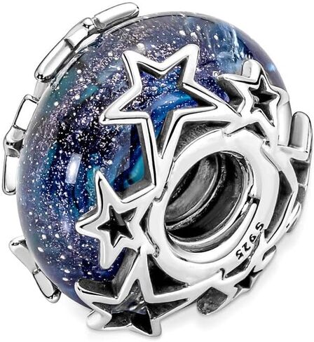 925 Sterling Silver, Sparkling Pavé, Blue Snowflake,Galaxy Blue Murano Charm Fit for Pandora Bracelets, Holiday Jewelry Gift for Women in Kuwait