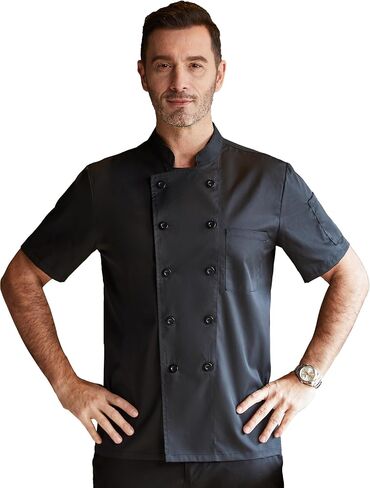 معطف مطعم Black Chef مع شبكات خفيفة الوزن طهاة رجال شيف شيف شيف موحد للمطبخ والمطعم والمخبز in Kuwait