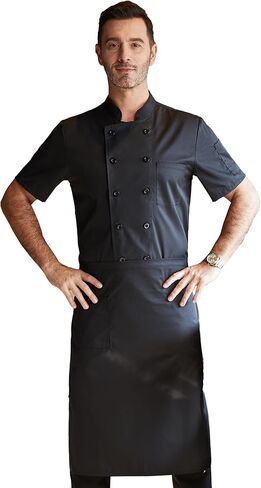 معطف مطعم Black Chef مع شبكات خفيفة الوزن طهاة رجال شيف شيف شيف موحد للمطبخ والمطعم والمخبز in Kuwait