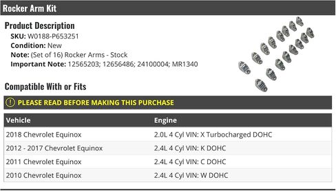 Rocker Arm Kit - 16 Piece - Compatible with 2010-2018 Chevy Equinox in Saudi Arabia