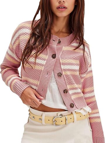 Zontroldy Womens 2024 Fall Casual Cropped Cardigan Button Front Solid Color Long Sleeve Tops Sweaters in Kuwait