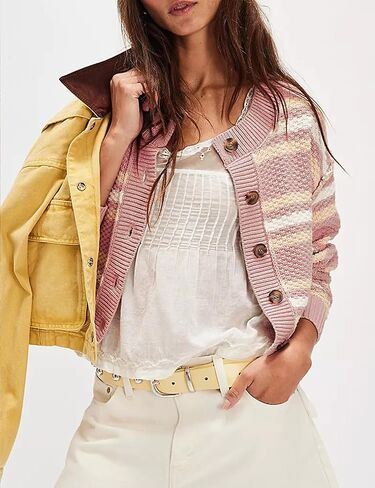 Zontroldy Womens 2024 Fall Casual Cropped Cardigan Button Front Solid Color Long Sleeve Tops Sweaters in Kuwait