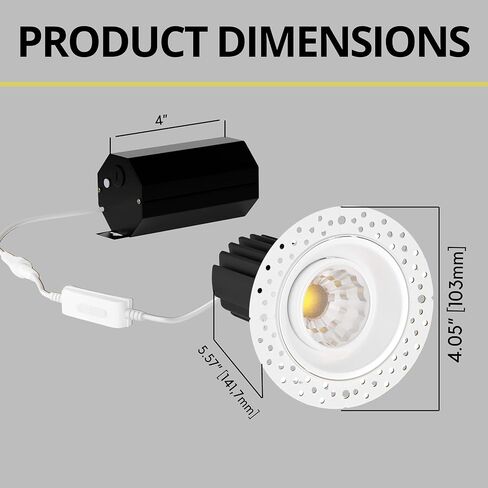 وحدة إضاءة سبوت مربعة بدون إطار مقاس 3 بوصات، تشطيب أبيض، تركيبات إضاءة LED غائرة قابلة للتعتيم 8 وات = 65 وات، 600 لومن، CRI 90+، تصنيف IC، 5CCT قابل للتحديد 2700K|3000K|3500K|4100K|5000K in Kuwait