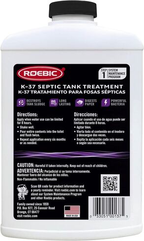 Roebic K-37-Q-C1500-4 Septic Tank Treatment: 32 oz, 16 oz Concentrate, Safe for All Plumbing Systems, Colorless Formula in Kuwait