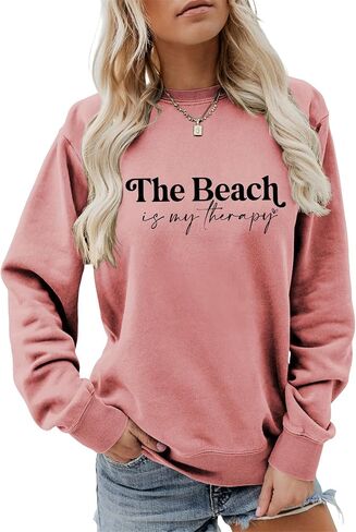 The Beach is My Therapy Sweatshirt Crewneck Pullover Long Sleeve Shirts for Women Loose Fit Tops in Saudi Arabia