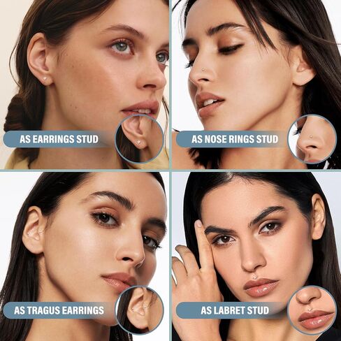 Fansilver 14K Gold Filled Nose Studs for Women 316L Surgical Steel Internal Thread Flat Back Stud earrings CZ Lip Labret Nose Rings Studs Hypoallergenic Lip Monroe Labret Medusa Piercing Jewelry in Saudi Arabia