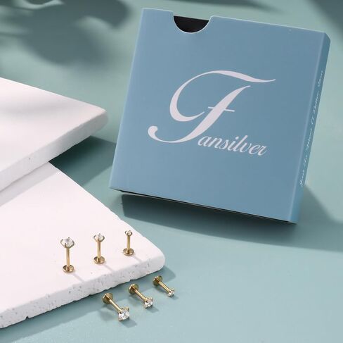 Fansilver 14K Gold Filled Nose Studs for Women 316L Surgical Steel Internal Thread Flat Back Stud earrings CZ Lip Labret Nose Rings Studs Hypoallergenic Lip Monroe Labret Medusa Piercing Jewelry in Saudi Arabia