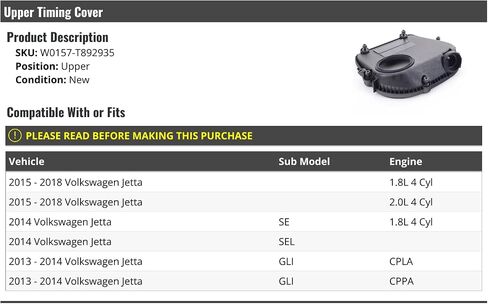 Upper Timing Cover - Compatible with 2013-2018 Volkswagen Jetta in Saudi Arabia