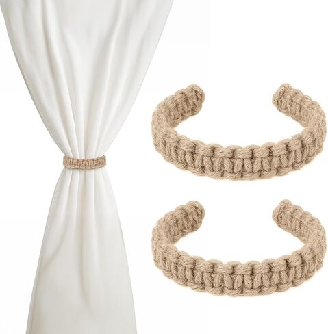 2 PCS Boho مضفر الستائر لربطات الستائر ، والستائر الريفية Holdbacks مرنة الحبل tiebacks مزرعة الخيش الستائر المصنوعة يدويا العلاقات للمنزل في الهواء الطلق غرفة نوم الستائر خفيفة الوزن in Saudi Arabia