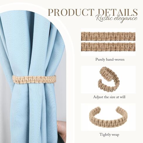 2 PCS Boho مضفر الستائر لربطات الستائر ، والستائر الريفية Holdbacks مرنة الحبل tiebacks مزرعة الخيش الستائر المصنوعة يدويا العلاقات للمنزل في الهواء الطلق غرفة نوم الستائر خفيفة الوزن in Saudi Arabia