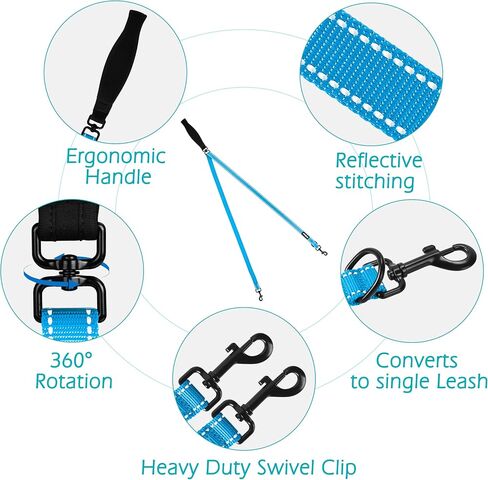 PetBonus Two Point Control Dog Leash, Works with No Pull Harnesses, No Tangle Dog Training Leashes, No Pull Padded and Reflective Walking Lead, Converts to Single Leash for Medium Large Dogs in Saudi Arabia