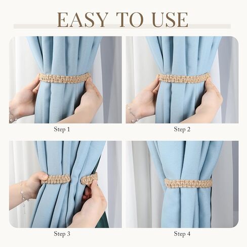 2 PCS Boho مضفر الستائر لربطات الستائر ، والستائر الريفية Holdbacks مرنة الحبل tiebacks مزرعة الخيش الستائر المصنوعة يدويا العلاقات للمنزل في الهواء الطلق غرفة نوم الستائر خفيفة الوزن in Saudi Arabia