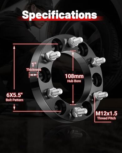 EVIL ENERGY 6x5.5 Wheel Spacers 1 inch Compatible for Tacoma 1995-2022, 6x139.7 mm 6 Lugs 108 mm Hub Bore M12x1.5 Studs Black, Not Hubcentric in Saudi Arabia