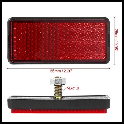Pair M6x1.0 Red Rectangle Universal Screw Mount Reflective Warning Reflector for Motorcycle Bike 56mm Length Replacement Durable Material in Saudi Arabia