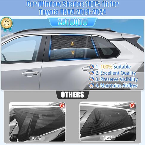 ZATOOTO Car Window Shades Toyota RAV4 2019-2024 for Rear Window | 2-Pack Baby & Pet Sun Shades | Blocks 99% UV & Heat | Breathable Mesh Privacy Screen | Bug-Free Design for Camping & Travel in Kuwait