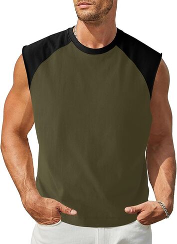 Limerose Men's Cutoff Baseball Tank Tops Casual Raglan Sleeves Tees Crew Neck Color Block Shirts in Saudi Arabia