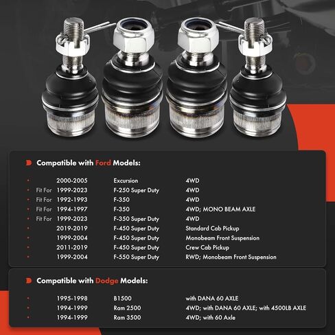 مجموعة A-premium من 4 ، مجموعة مفاصل الكرة العلوية والسفلية الأمامية ، متوافقة مع Ford F-350 1992-1997 ، F-250 F-450 F-550 Super Duty ، Sube & Dodge RAM 2500 3500 ، B1500 in Kuwait
