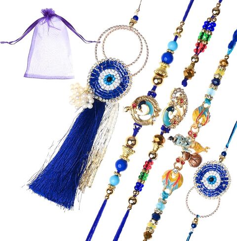 مجموعة من 5 Rakhi Lumba لـ Brother Bhabhi و Bhatija Bhai Bhaiya Raksha Bandhan Gift Rakhi Throug Pack in Kuwait