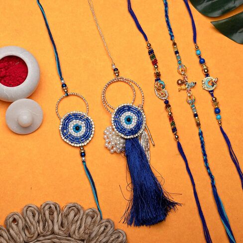 مجموعة من 5 Rakhi Lumba لـ Brother Bhabhi و Bhatija Bhai Bhaiya Raksha Bandhan Gift Rakhi Throug Pack in Kuwait