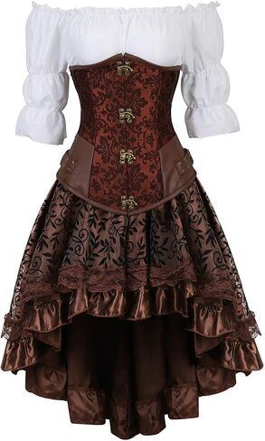 Grebrafan Steampunk Corsets Bustiers Skirt Blouse Set 3 piece Waist Cincher Corset Outfits for Women in Saudi Arabia