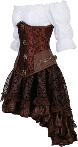 Grebrafan Steampunk Corsets Bustiers Skirt Blouse Set 3 piece Waist Cincher Corset Outfits for Women in Saudi Arabia