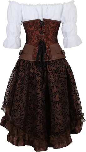 Grebrafan Steampunk Corsets Bustiers Skirt Blouse Set 3 piece Waist Cincher Corset Outfits for Women in Saudi Arabia