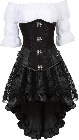 Grebrafan Steampunk Corsets Bustiers Skirt Blouse Set 3 piece Waist Cincher Corset Outfits for Women in Saudi Arabia