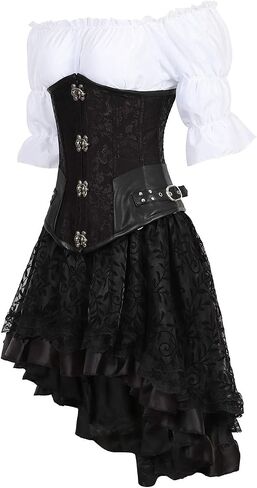 Grebrafan Steampunk Corsets Bustiers Skirt Blouse Set 3 piece Waist Cincher Corset Outfits for Women in Saudi Arabia