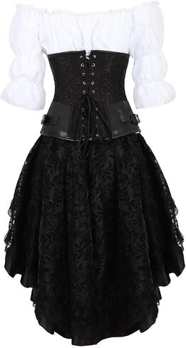 Grebrafan Steampunk Corsets Bustiers Skirt Blouse Set 3 piece Waist Cincher Corset Outfits for Women in Saudi Arabia