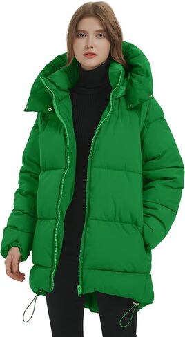 Kissonic Women's Warm Winter Coat Hooded Puffer Jacket Full Zip Long Puffer Coat with Pockets in Saudi Arabia