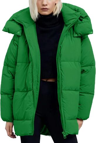 Kissonic Women's Warm Winter Coat Hooded Puffer Jacket Full Zip Long Puffer Coat with Pockets in Saudi Arabia