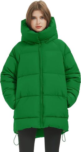 Kissonic Women's Warm Winter Coat Hooded Puffer Jacket Full Zip Long Puffer Coat with Pockets in Saudi Arabia
