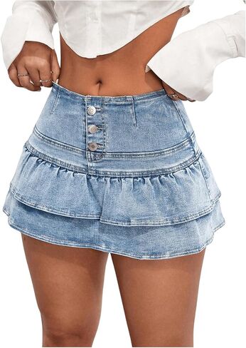Wdirara Women Women Tier Layer Ruffle Skorts Skorts Y2K Button Front Mini Skirt Shorts in Saudi Arabia