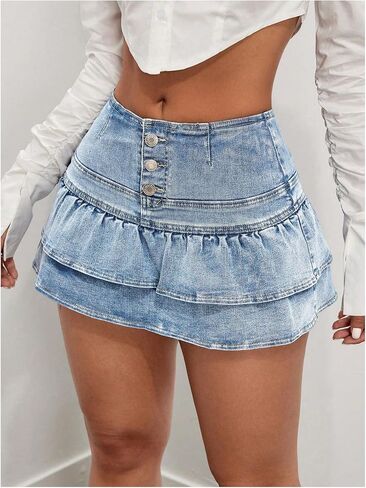 Wdirara Women Women Tier Layer Ruffle Skorts Skorts Y2K Button Front Mini Skirt Shorts in Saudi Arabia