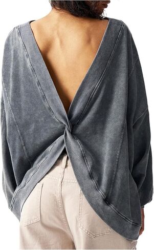 Milumia Women's Cut Out Open Back Long Sleeve Sweatshirt Twist Backless Pullovers in Saudi Arabia