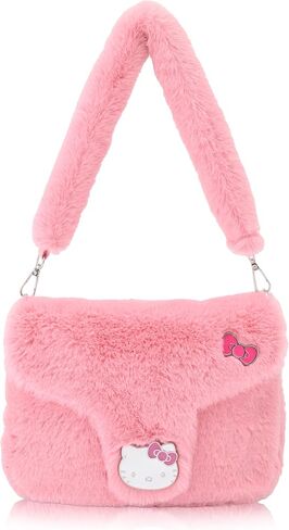 Sanrio Hello Kitty Purse حقيبة يد للنساء | الفراء الفراء الكتف الكتف الكتف حقيبة حقيبة مع لوحة معدنية | إكسسوارات Hello Kitty للفتيات والفتيان والبالغين والجنسين in Saudi Arabia