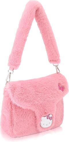 Sanrio Hello Kitty Purse حقيبة يد للنساء | الفراء الفراء الكتف الكتف الكتف حقيبة حقيبة مع لوحة معدنية | إكسسوارات Hello Kitty للفتيات والفتيان والبالغين والجنسين in Saudi Arabia