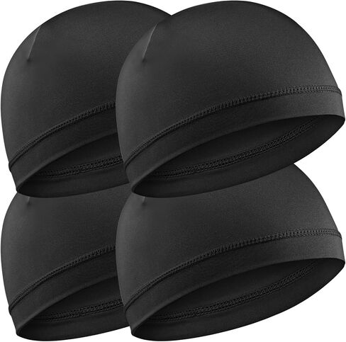 Wave Caps for Black Men, 4PCS Silky Stocking Caps Breathable Elastic Sports Bandana Silk Skull Cap Sleeping Shower Hair Wrap for 360 540 720 Waves(Thick Hair Style) in Saudi Arabia