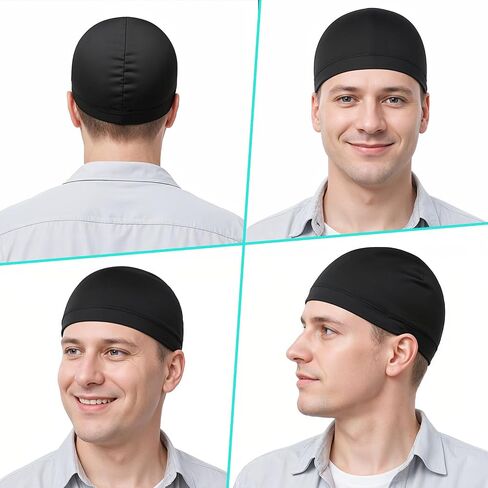 Wave Caps for Black Men, 4PCS Silky Stocking Caps Breathable Elastic Sports Bandana Silk Skull Cap Sleeping Shower Hair Wrap for 360 540 720 Waves(Thick Hair Style) in Saudi Arabia