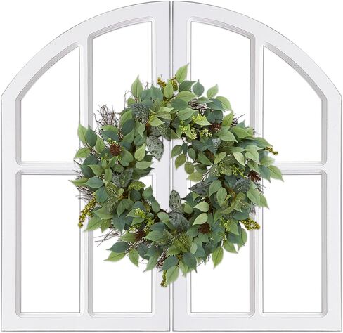 Sintosin Farmhouse Arched Window Frame Wall Decor 30 Inch, Set of 2 Hanging Burning Finished Wooden Window Pane above Bed Wall Art, Rustic Home Decor for Living Room Entryway Hallway in Saudi Arabia