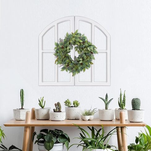 Sintosin Farmhouse Arched Window Frame Wall Decor 30 Inch, Set of 2 Hanging Burning Finished Wooden Window Pane above Bed Wall Art, Rustic Home Decor for Living Room Entryway Hallway in Saudi Arabia