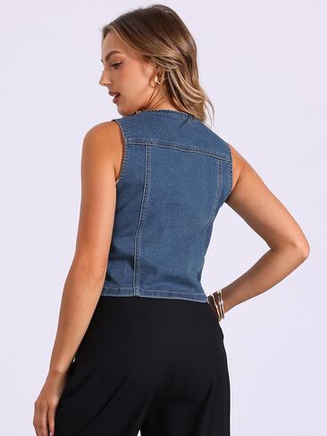 Allegra K Women's Denim Vest Jacket Sleeveless V Neck Button Down Casual Jean with Pockets Top in Saudi Arabia