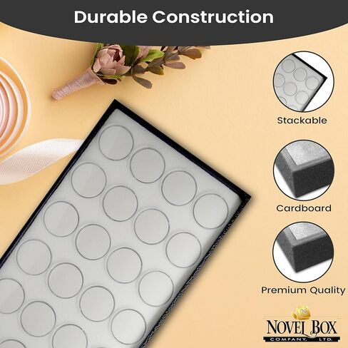 رواية مربع مجوهرات عرض صينية الأسود الخشب 8.25 × 14.75 × 1 صينية مجوهرات كبيرة مع 50 جرار جوهرة إدراج | صواني شاشة مستطيلة للمقتنيات | علبة مجموعة الصخور | صينية عرض الأحجار الكريمة in Kuwait