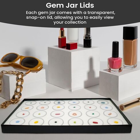 رواية مربع مجوهرات عرض صينية الأسود الخشب 8.25 × 14.75 × 1 صينية مجوهرات كبيرة مع 50 جرار جوهرة إدراج | صواني شاشة مستطيلة للمقتنيات | علبة مجموعة الصخور | صينية عرض الأحجار الكريمة in Kuwait