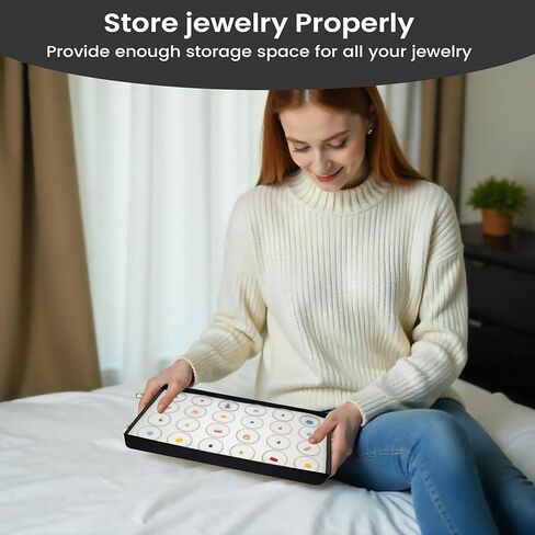 رواية مربع مجوهرات عرض صينية الأسود الخشب 8.25 × 14.75 × 1 صينية مجوهرات كبيرة مع 50 جرار جوهرة إدراج | صواني شاشة مستطيلة للمقتنيات | علبة مجموعة الصخور | صينية عرض الأحجار الكريمة in Kuwait