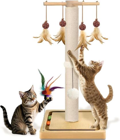 Cat Scratching Post, Sisal, Scratcher Tree Tower for Indoor Cats Adults with Hanging and Ball Track, 2 Mounting Methods Interactive Furniture Toys for Kitten, 25 inches in Saudi Arabia