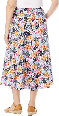 Woman Within Plus Size Print Linen-Blend Midi Skirt (Petite Available) in Saudi Arabia